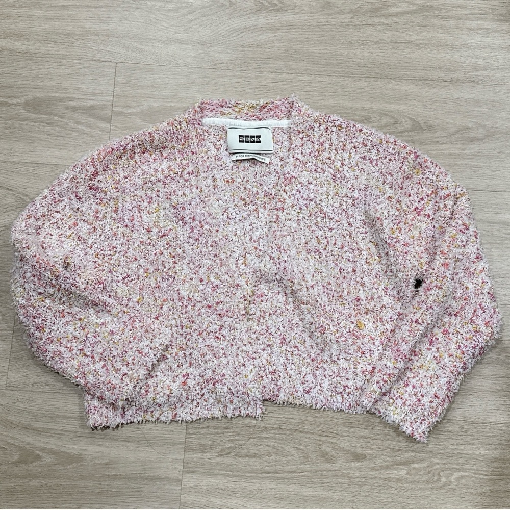 EENK Womens Short Knitted Pink Cardigan Two Front Pockets